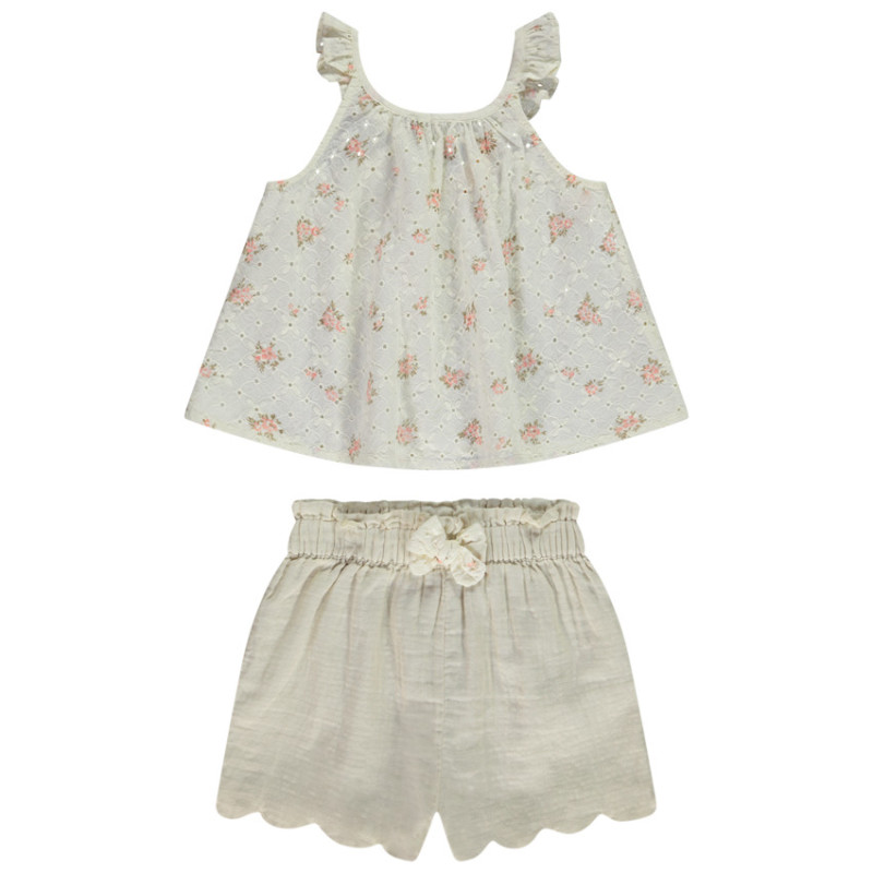 Ensemble short + débardeur en broderie anglaise imprimé fant