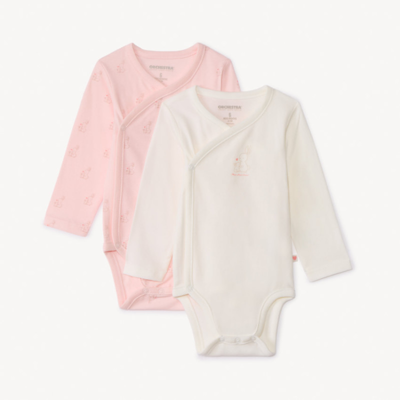 Lot de 2 bodies manches longues motifs lapins pour bébé fill