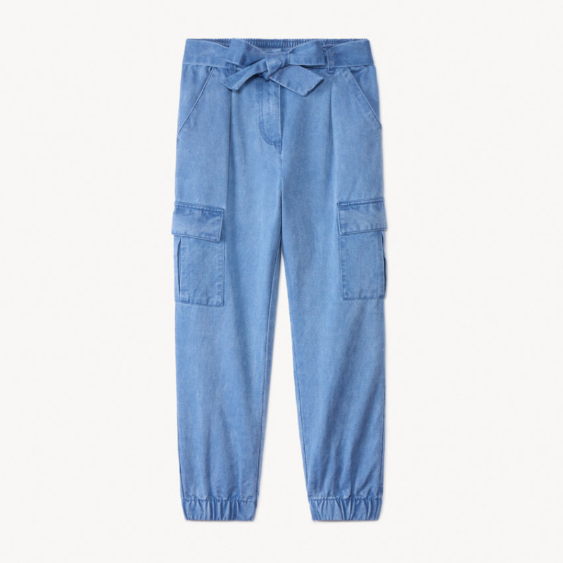Pantalon cargo en twill uni avec ceinture fille