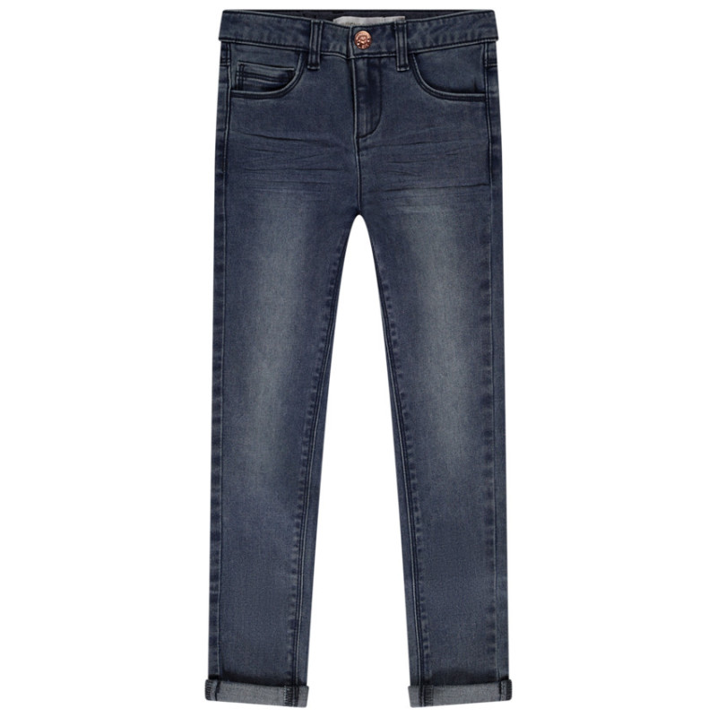 Jean skinny effet délavé avec jacron en simili cuir fille