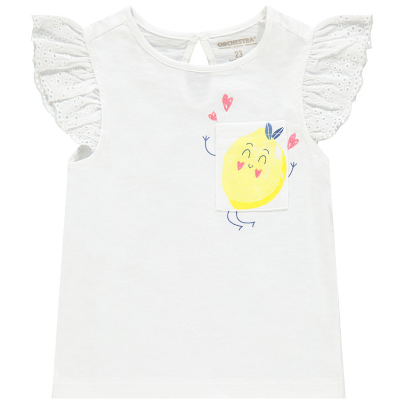 T-shirt à manches courtes volantées et poche imprimée