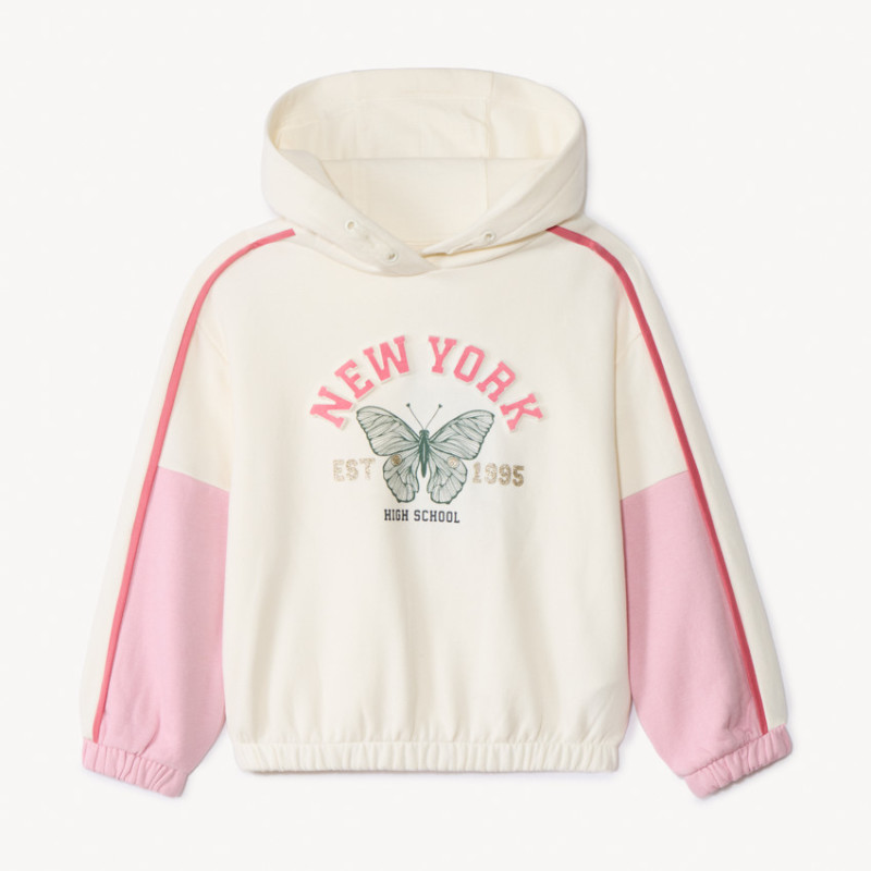 Sweat à capuche effet color block motif papillon fille