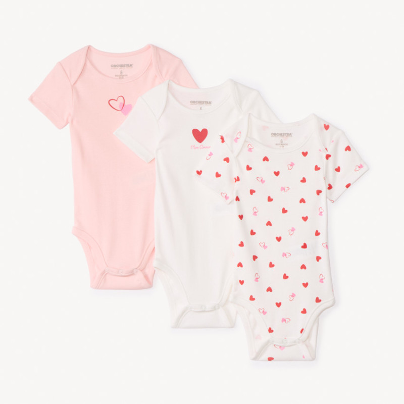 Lot de 3 bodies manches courtes fantaisie cœurs pour bébé fi