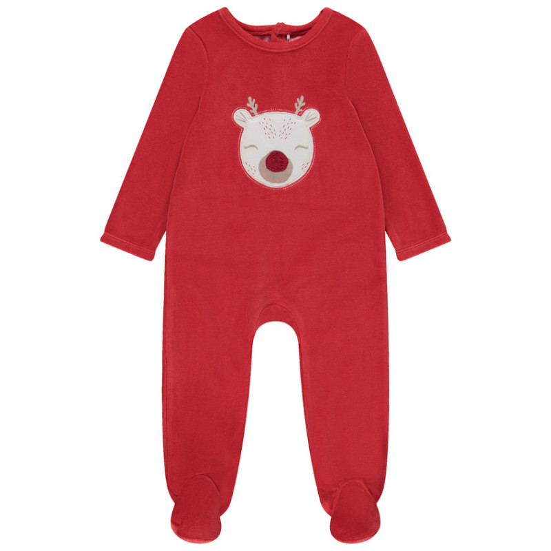 Dors-bien en velours patch brodé cerf pour bébé avec ouvertu