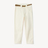 Jean mom en denim uni avec ceinture marron fille