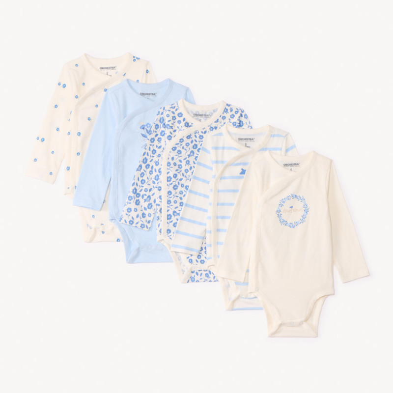 Lot de 5 bodies manches longues fantaisie pour bébé fille av