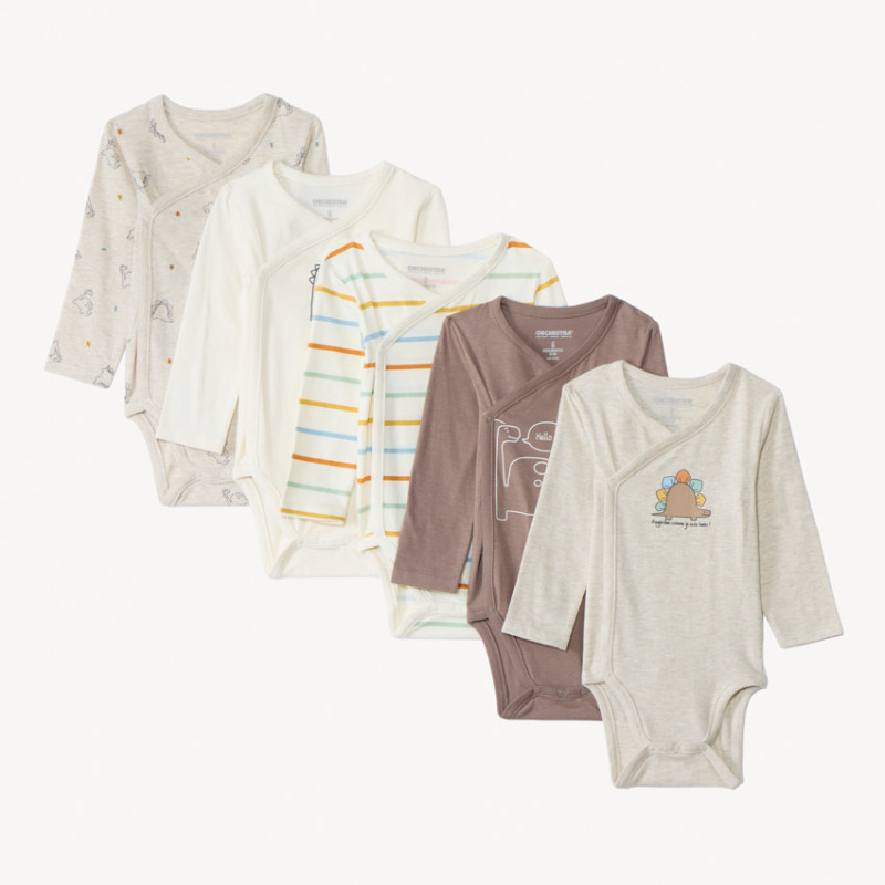Lot de 5 bodies manches longues Dinos pour bébé garçon avec 