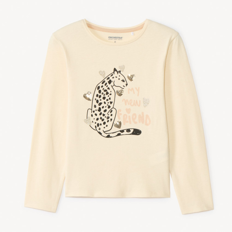 T-shirt manches longues print léopard fille
