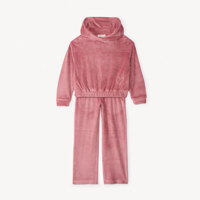 Ensemble sweat à capuche + jogging en velours fille