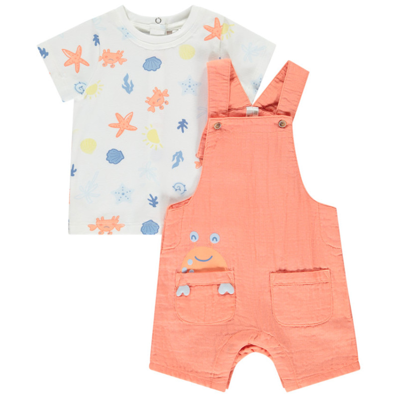 Ensemble salopette + t-shirt fantaisies crabe pour bébé garç