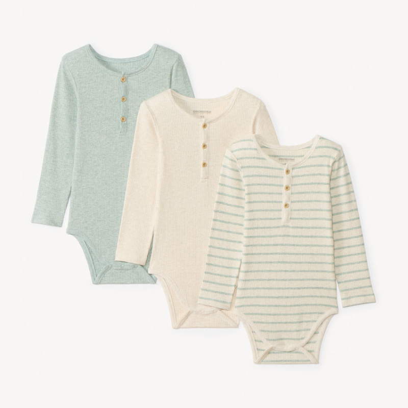 Lot de 3 bodies manches longues col tunisien pour bébé garço