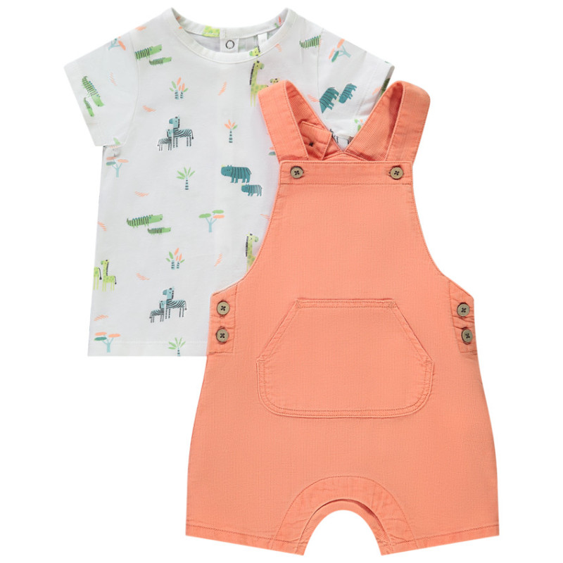 Ensemble 2 pièces salopette courte + t-shirt imprimé pour bé