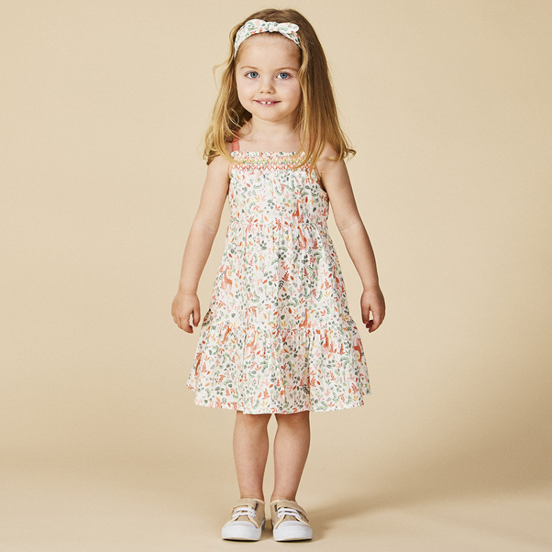 Ensemble robe + bandeau imprimé végétal pour bébé fille