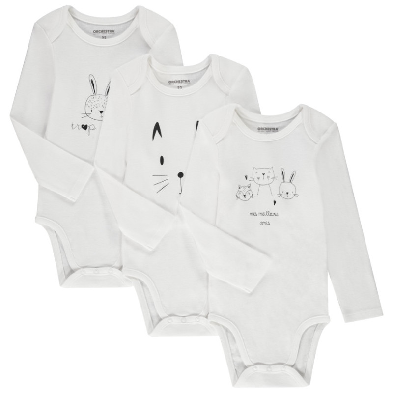 Lot de 3 bodies manches longues pour bébé (ouvertures différ