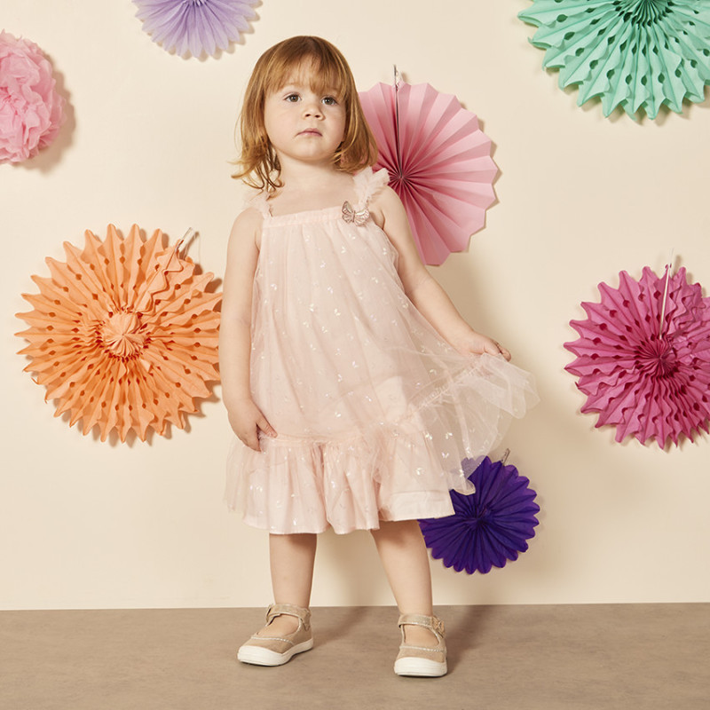 Robe sans manches en tulle imprimés papillons pour bébé fill