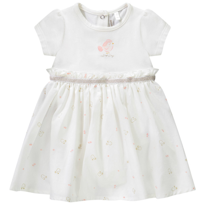 Robe body 2 en 1 bi-matière imprimé oiseaux pour bébé fille