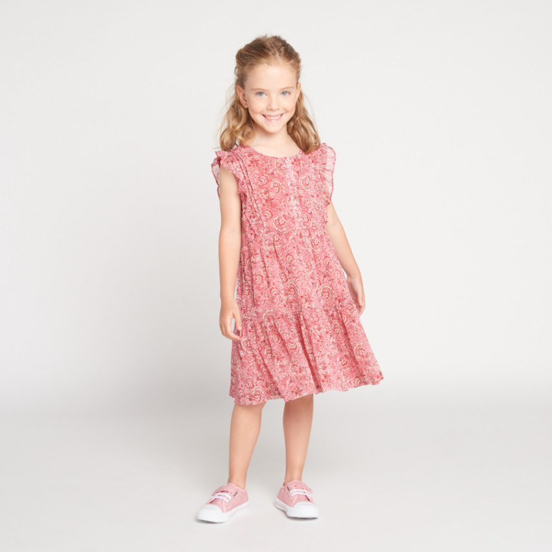 Robe manches courtes volanté et imprimé rose fille