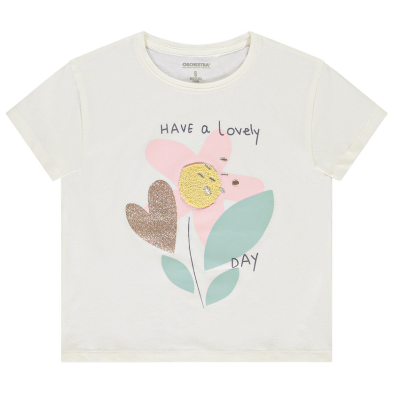 T-shirt manches courtes à broderie bouclette fille