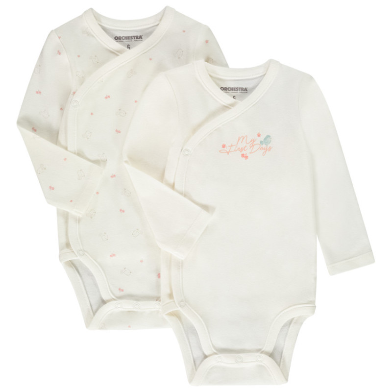 Lot de 2 bodies manches longues Oiseau pour bébé fille