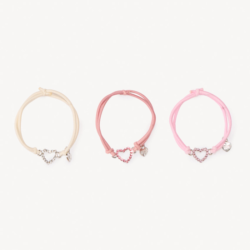 Lot de 3 bracelets ajustables avec pendentif cœur fille