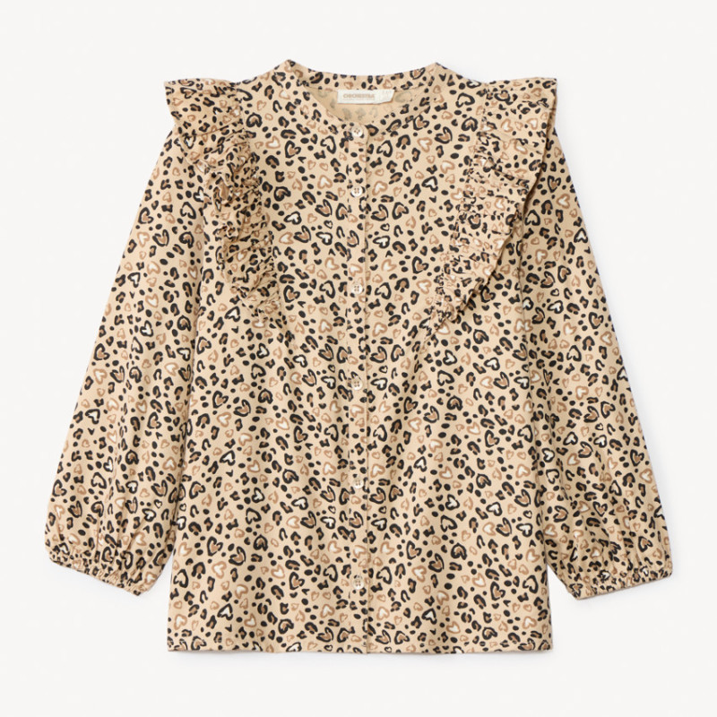 Chemise manches longues imprimé léopard fille