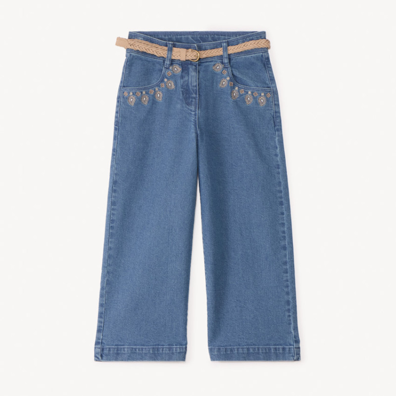 Jean large brodé avec ceinture tressée fille