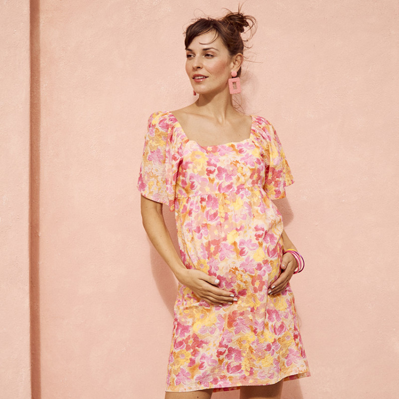 Robe manches 3/4 bouffantes imprimé floral pour femme