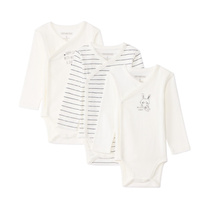 Lot de 3 bodies manches longues fantaisie pour bébé fille