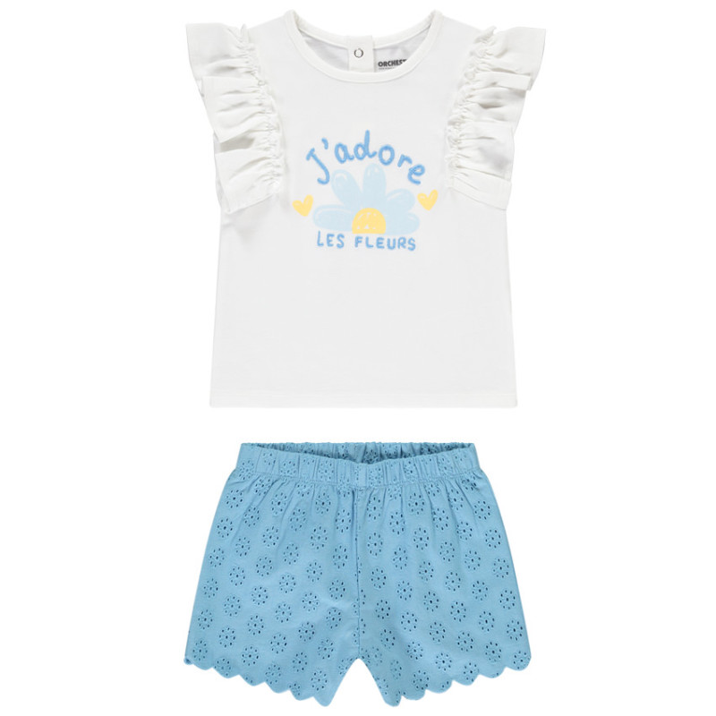 Ensemble t-shirt manches courtes marguerite + short pour béb