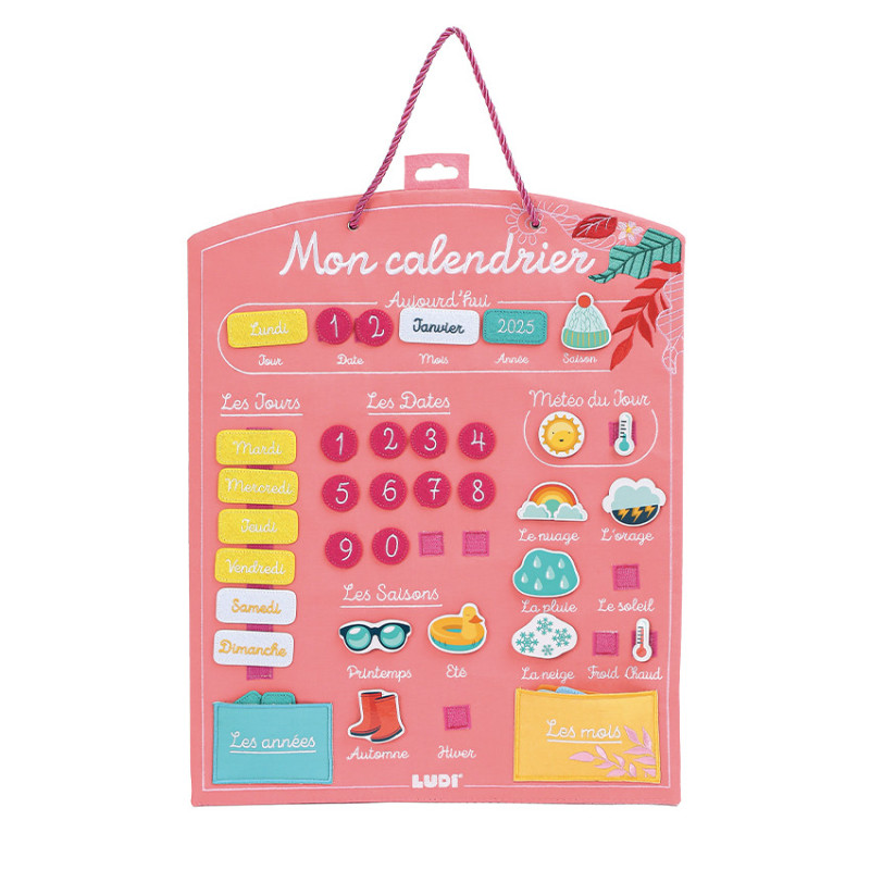 Calendrier ludique en tissu corail
