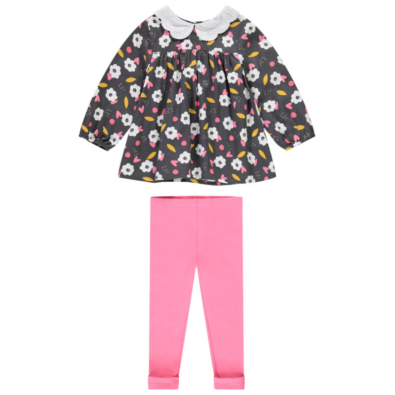 Ensemble tunique imprimé fleurs + caleçon uni pour bébé fill