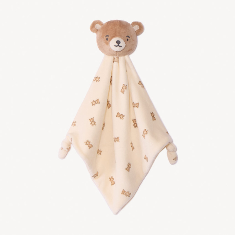 Doudou plat ourson en velours imprimé pour bébé