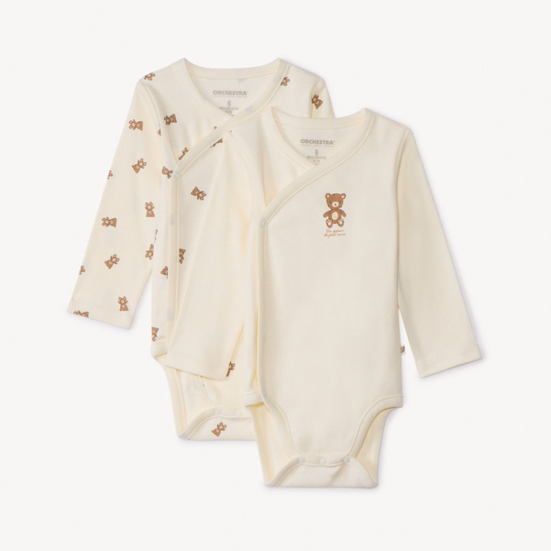 Lot de 2 bodies manches longues motifs oursons pour bébé