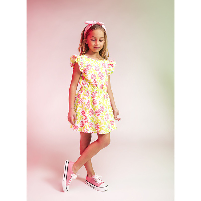 Robe manches courtes volantées imprimé fleuri fille