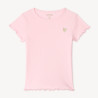 T-shirt manches courtes en maille côtelée uni broderie cœur 