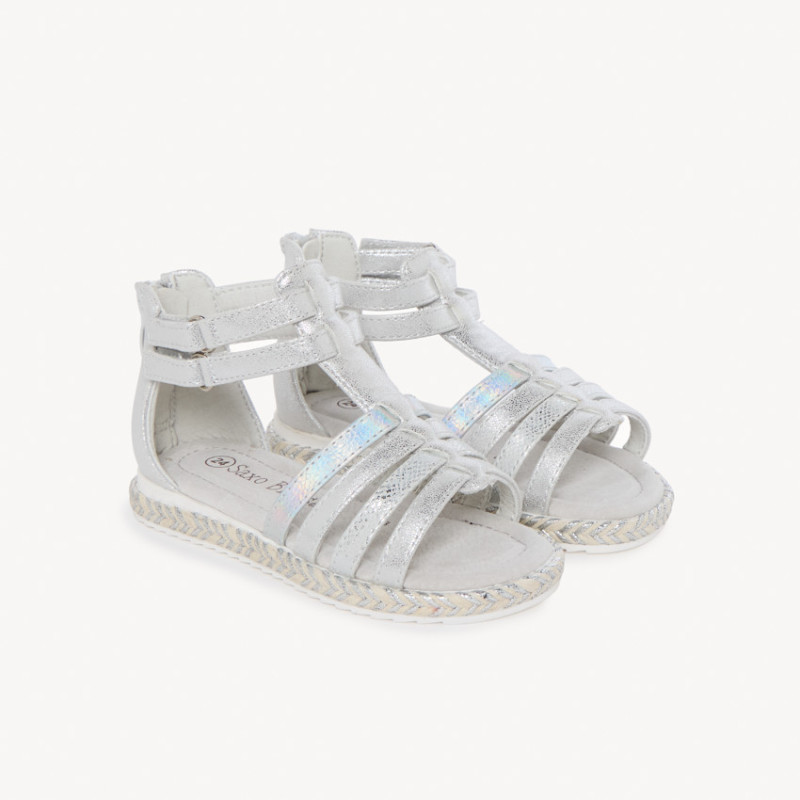 Sandales argentées texturées à zip + double velcros fille