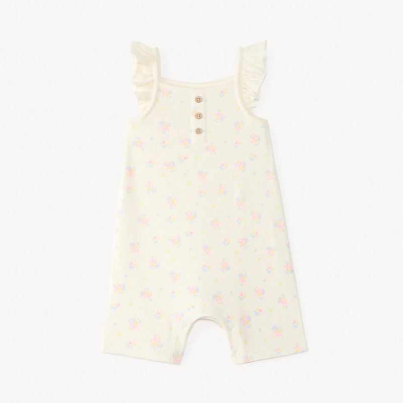 Combishort en maille côtelée imprimé fleuri pour bébé fille