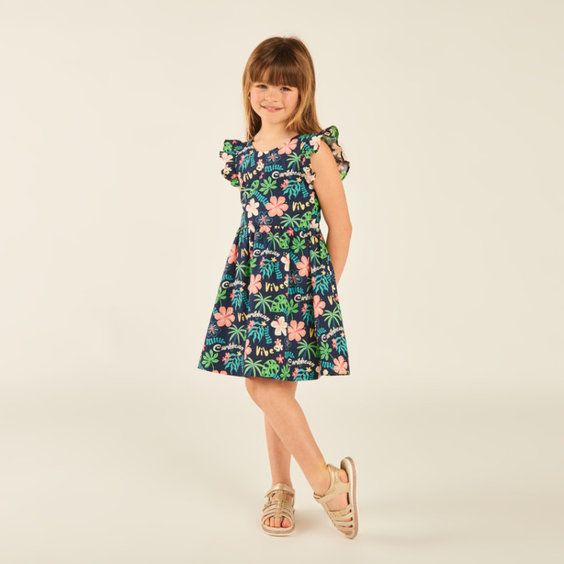 Robe manches courtes imprimée fleurie à dos nu fille