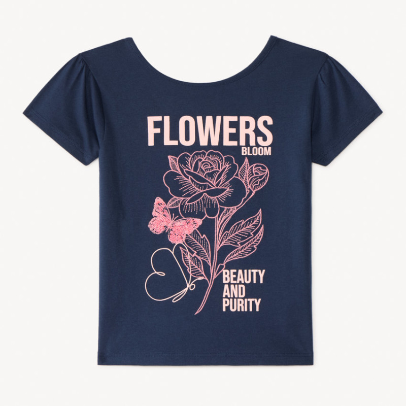 T-shirt manches courtes avec fleurs en broderie et sequins f