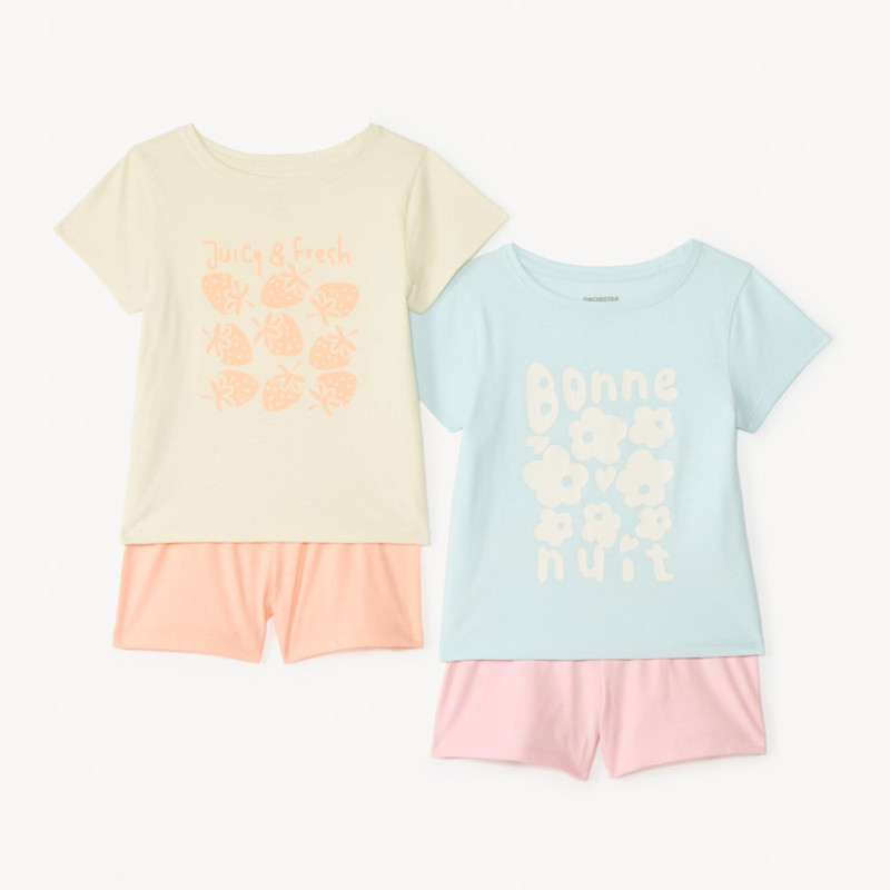 Lot de 2 pyjamas 2 pièces t-shirt + short fantaisie fille