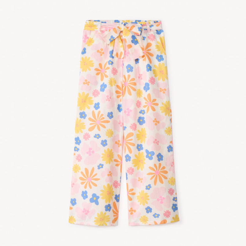 Pantalon large en popeline imprimé fleurs fille