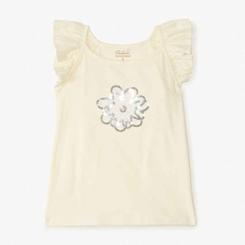Débardeur manches fantaisie et fleurs en sequins fille
