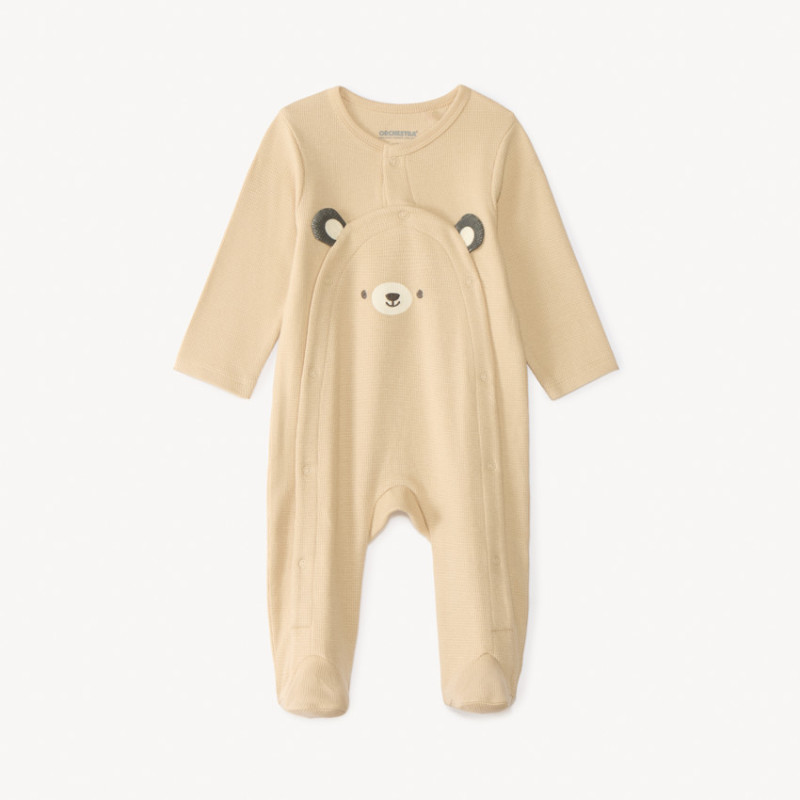 Dors-bien manches longues en nid d'abeille motifs ourson pou