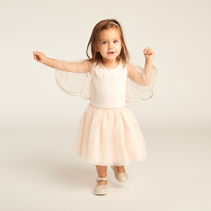 Robe manches courtes en tulle pailleté effet 2-en-1 pour béb