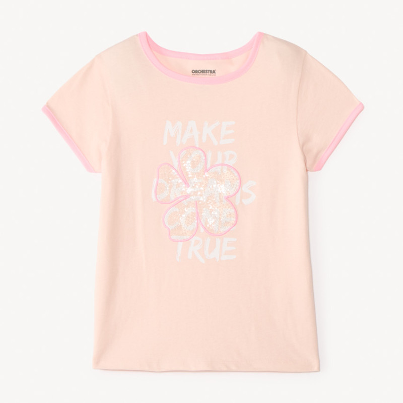 T-shirt manches courtes motifs à sequins fantaisie fille