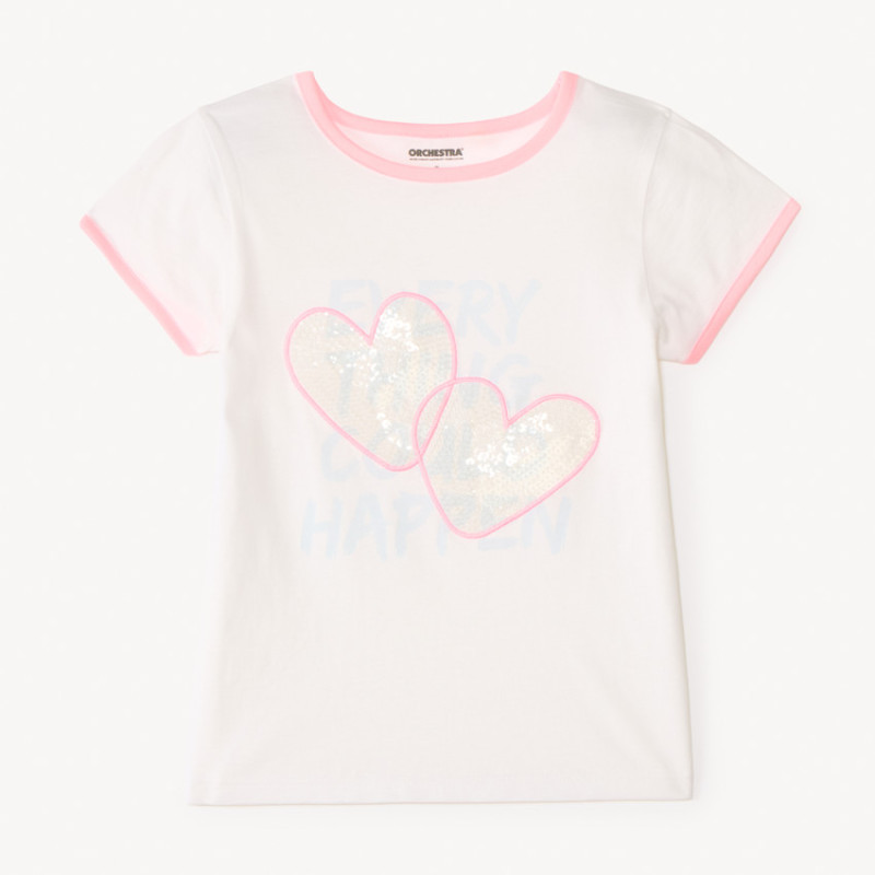 T-shirt manches courtes motifs à sequins fantaisie fille