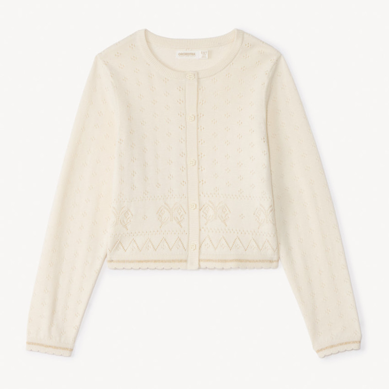 Gilet manches longues en tricot fantaisie fille