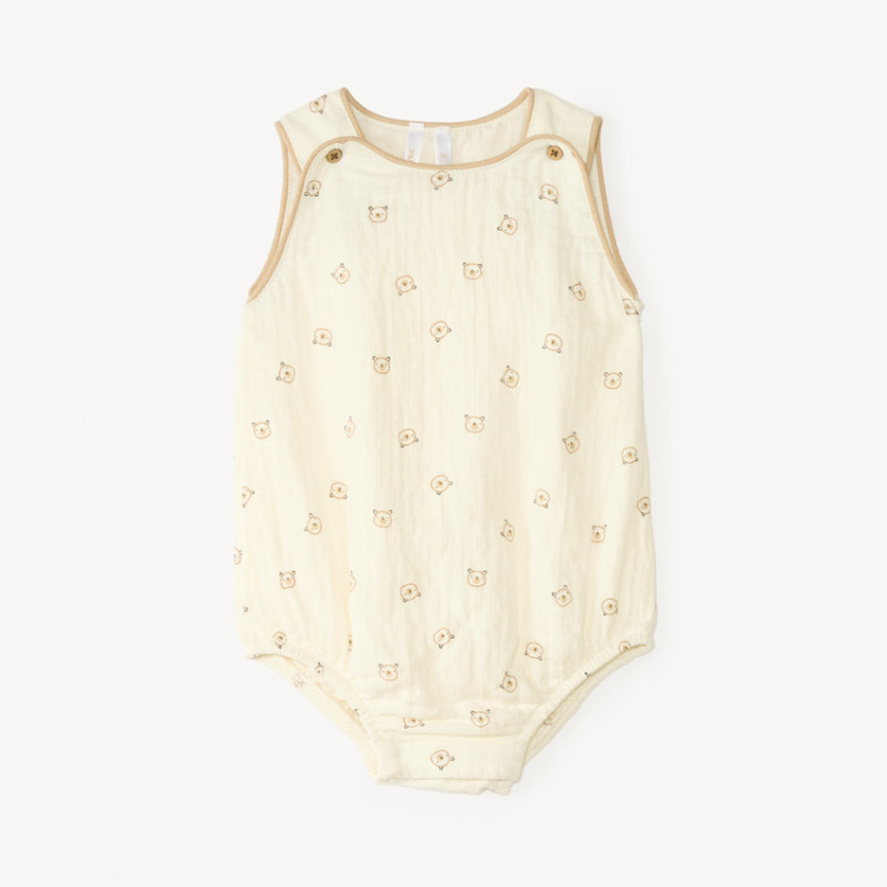 Barboteuse en gaze de coton imprimé ourson pour bébé garçon