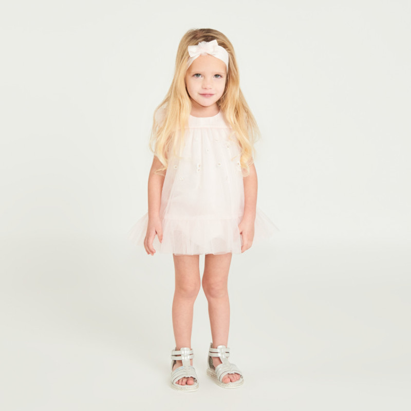 Robe en tulle avec fleurs 3D + bandeau avec nœud en tulle po