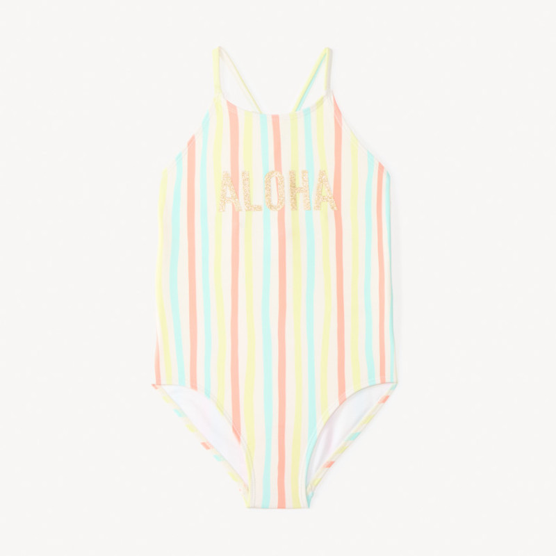 Maillot de bain 1 pièce dos nu à rayures fille
